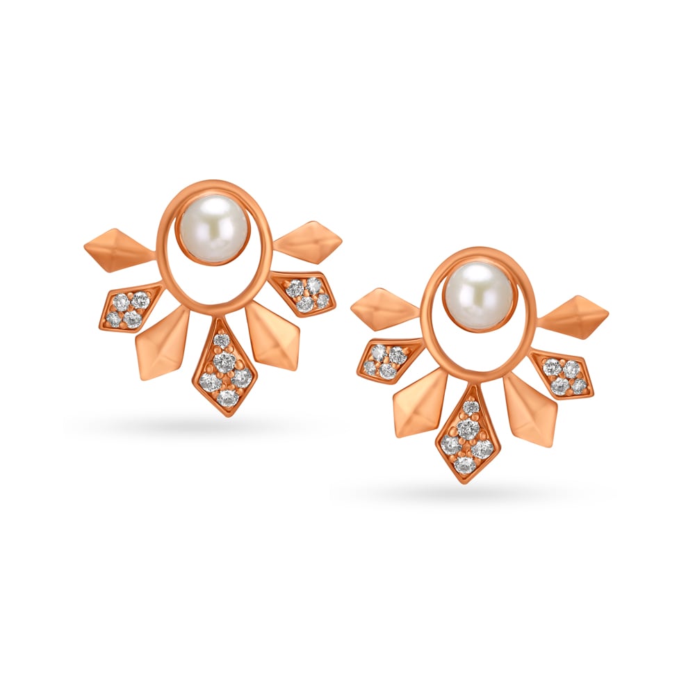 Pristine Pearl Rose Gold and Diamond Stud Earrings,,hi-res image number null
