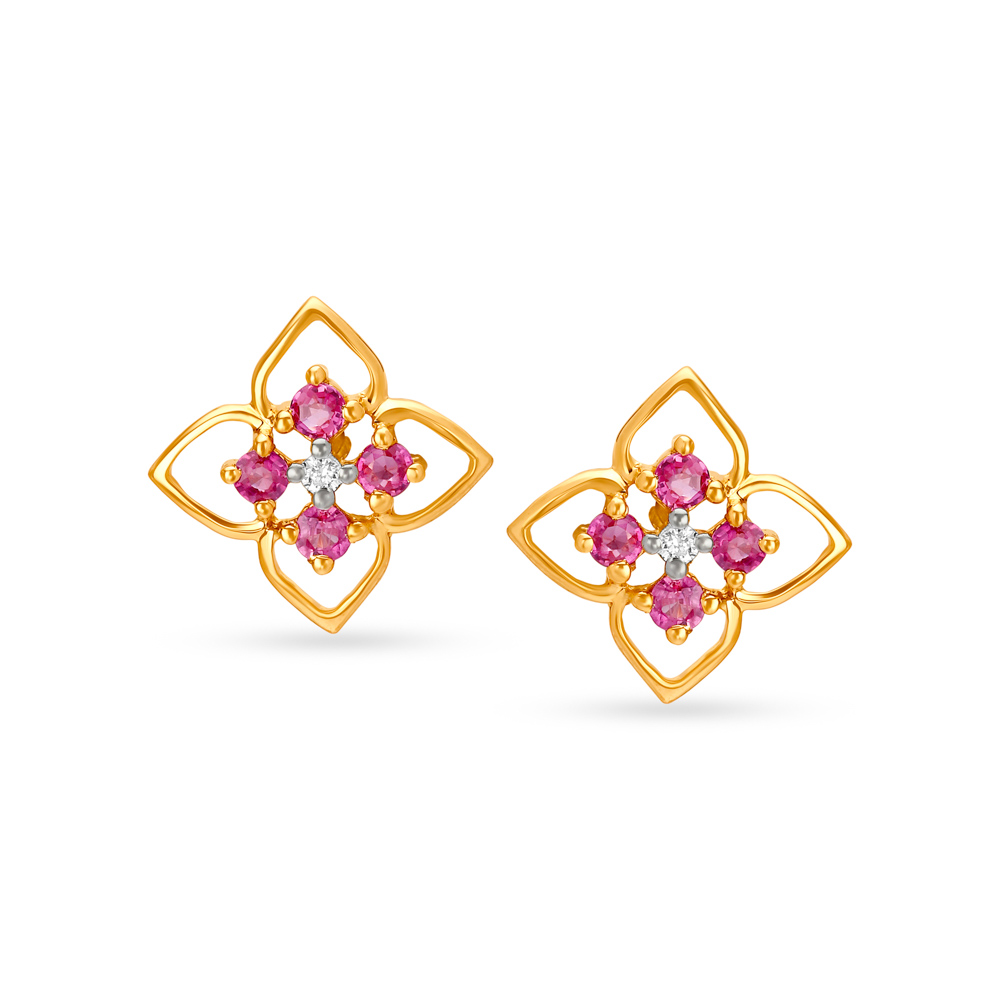 Contemporary Diamond with Coloured Stones Stud Earrings,,hi-res image number null