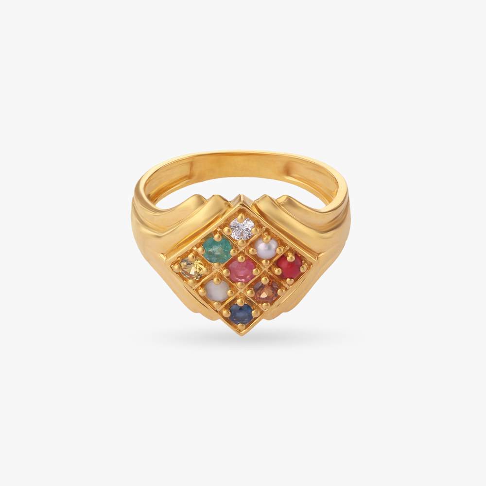 Grid Navaratna Diamond Ring For Men,,hi-res image number null