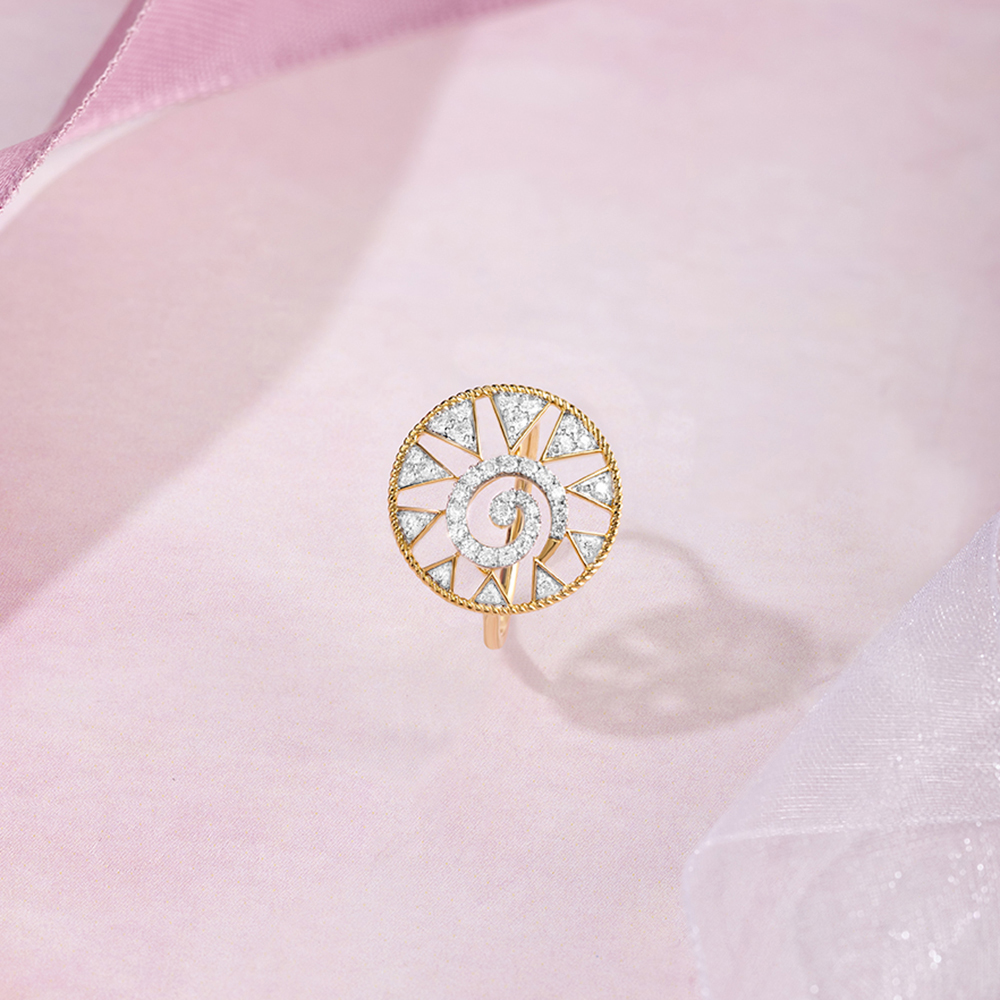 Spiral Triangular Gold & Diamond Finger Ring,,hi-res image number null