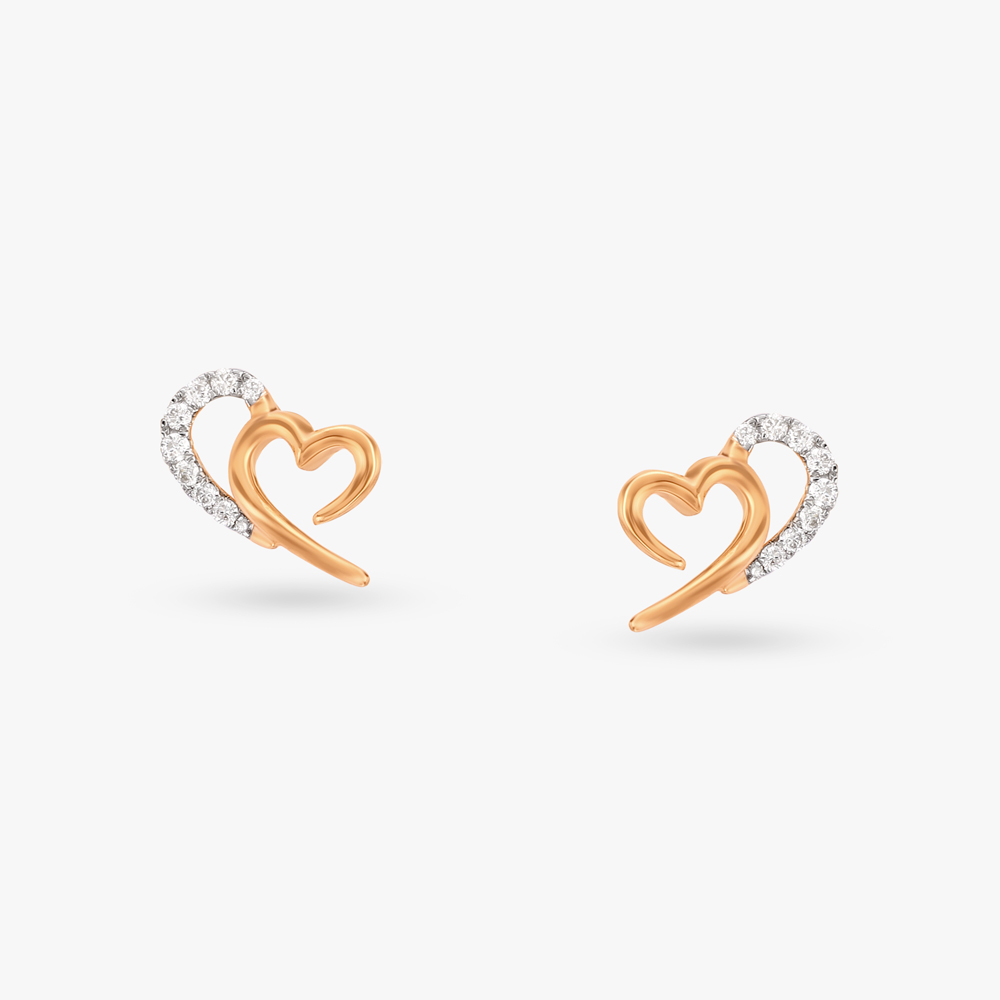 Sparkling Heart Diamond Stud Earrings by Tanishq