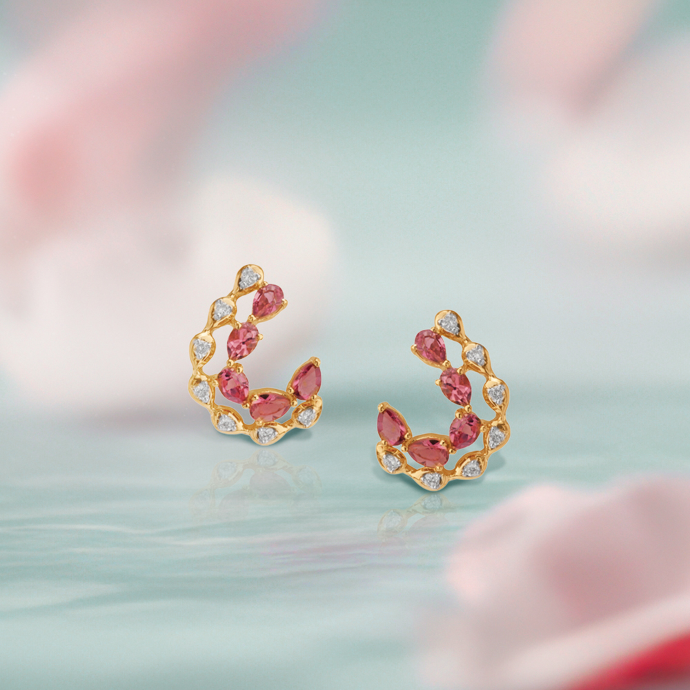 Bloom Arc Diamond Stud Earrings by Tanishq