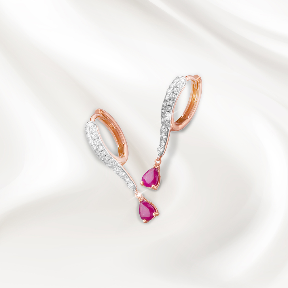 Crimson Swing Diamond Hoop Earrings by Tanishq