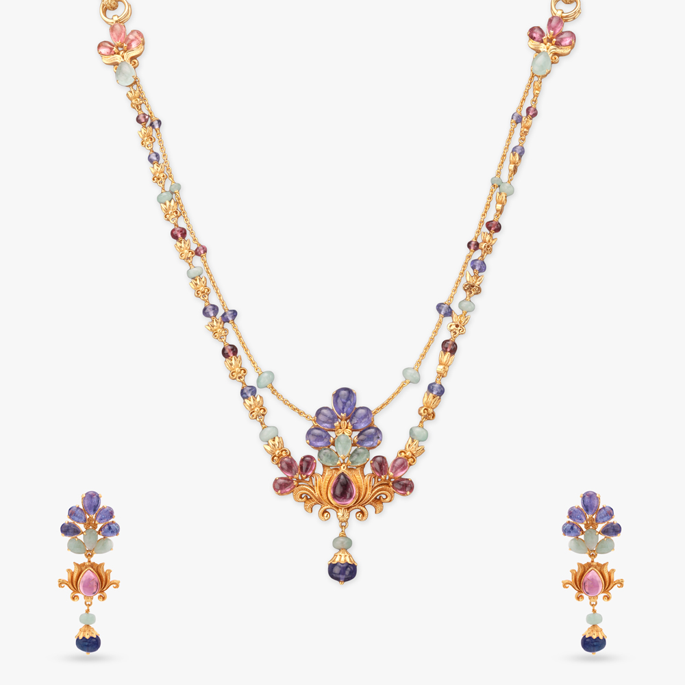 Petal Lightfall Gold Necklace Set by Tanishq