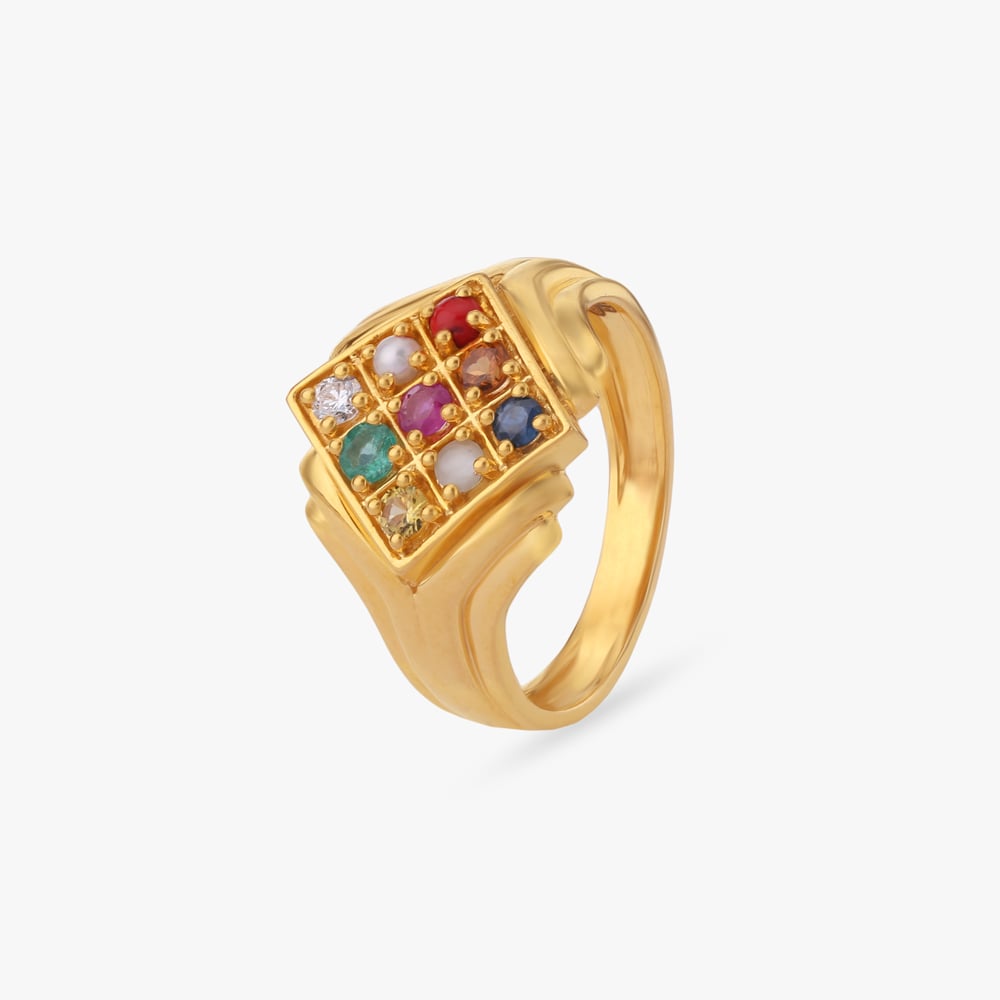 Grid Navaratna Diamond Ring for Men by Tanishq