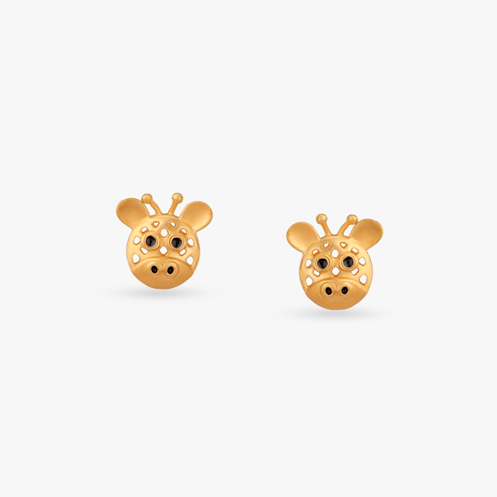 Giraffe Joy Gold Stud Earrings for Kids by Tanishq
