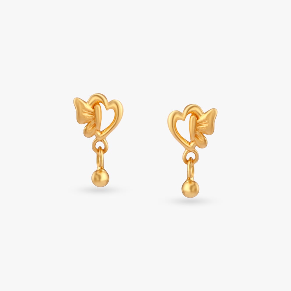 Flutter Heart Gold Drop Earrings for Kids by Tanishq